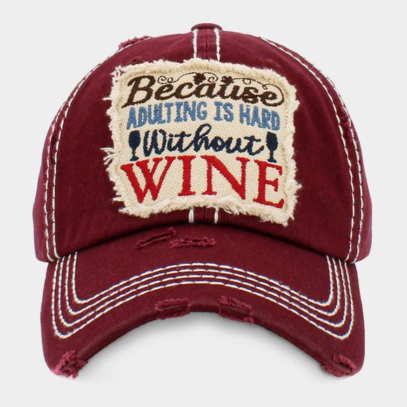 Because Adulting is Hard Without Wine Adjustable Vintage Baseball Cap - Picture 1 of 5